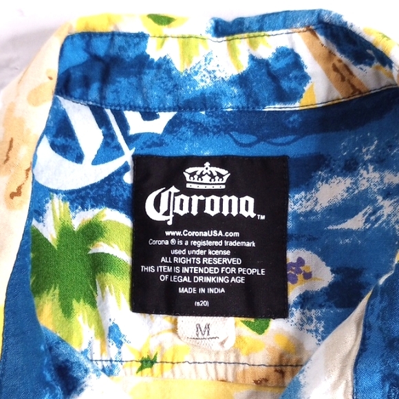 Corona Beer Men's Tropical Rayon Blend Short Sleeve Button Down Shirt Medium - Picture 7 of 9